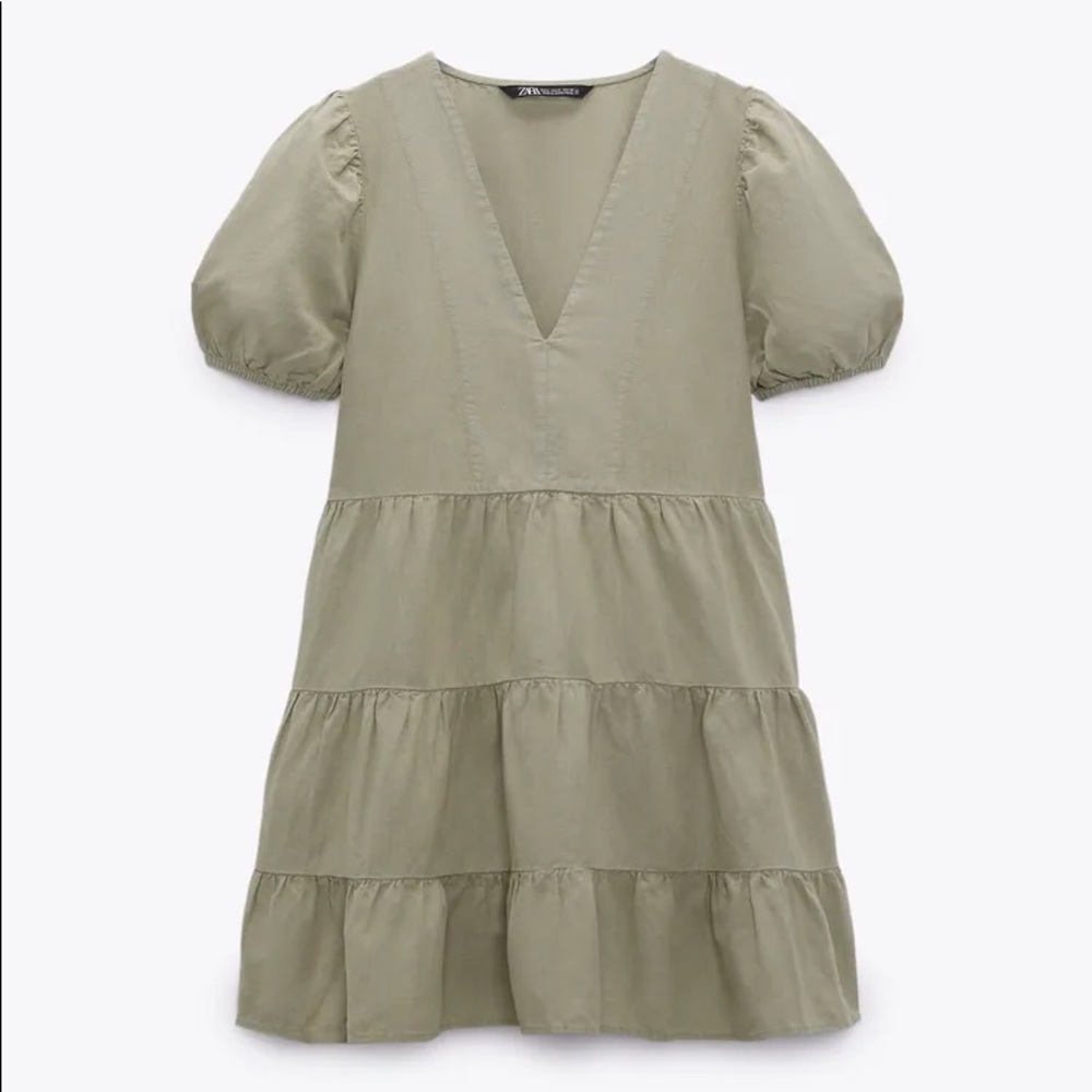 ZARA LINEN BLEND TIERED DRESS